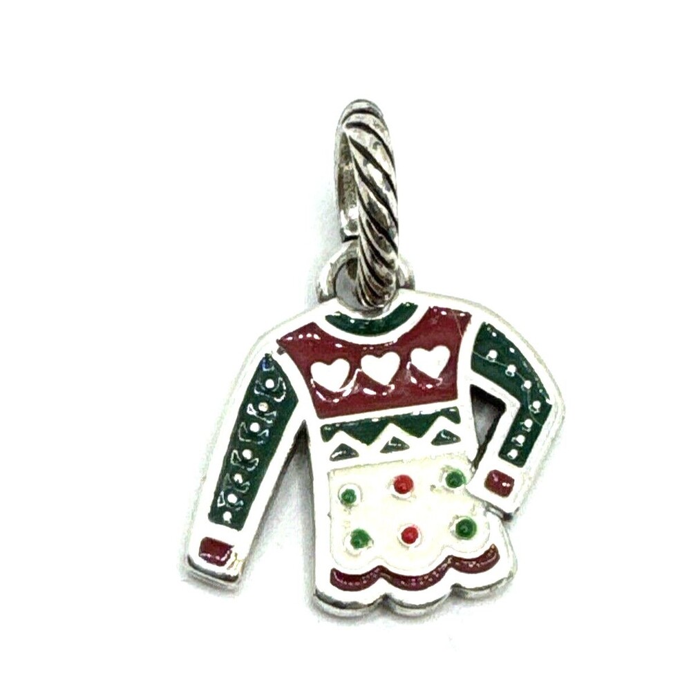 Brighton Ugly Christmas Sweater Green Red Holiday Silver Pendant Charm